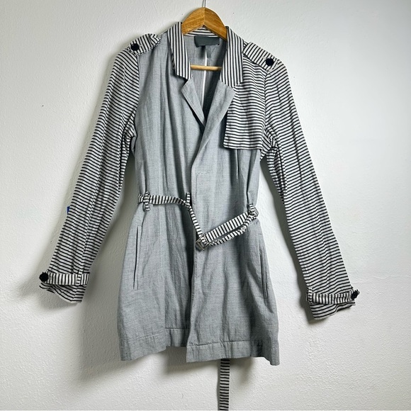 Theonne Striped Gray and Black Trench Coat Size M - Picture 2 of 10
